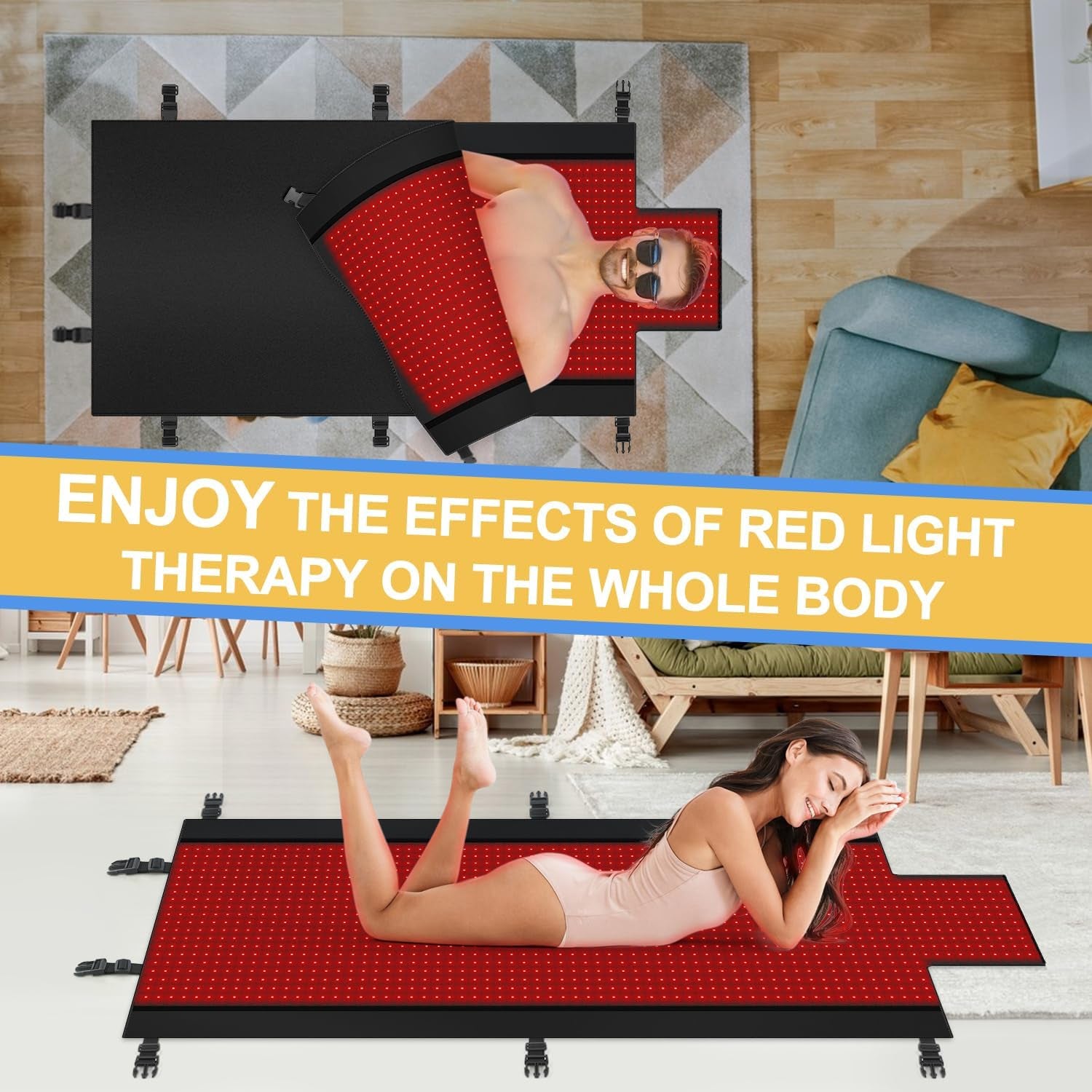 2025 New Dual Wavelength LED Beads 660Nm&850Nm Red Light Therapy Mat Full Body Used to Relieve Pain 71''X 33''(Black)