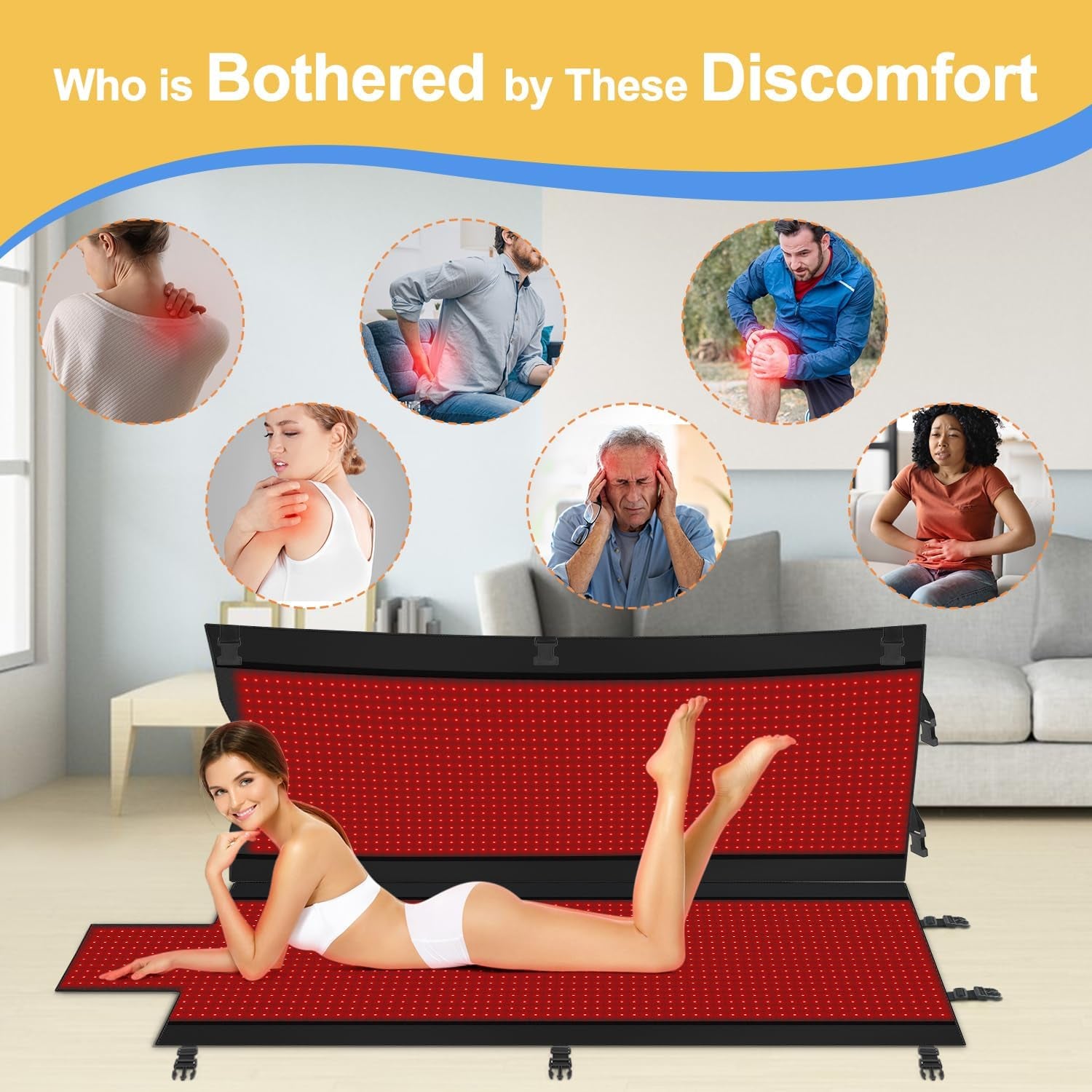 2025 New Dual Wavelength LED Beads 660Nm&850Nm Red Light Therapy Mat Full Body Used to Relieve Pain 71''X 33''(Black)