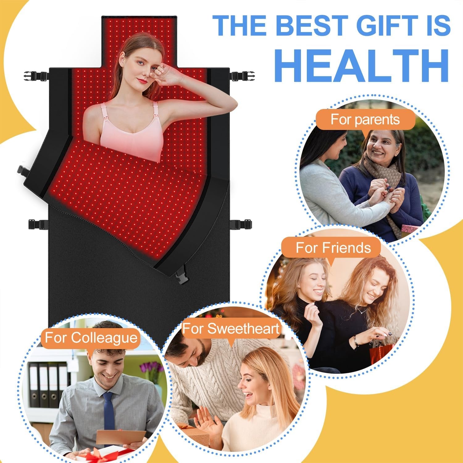 2025 New Dual Wavelength LED Beads 660Nm&850Nm Red Light Therapy Mat Full Body Used to Relieve Pain 71''X 33''（Black）